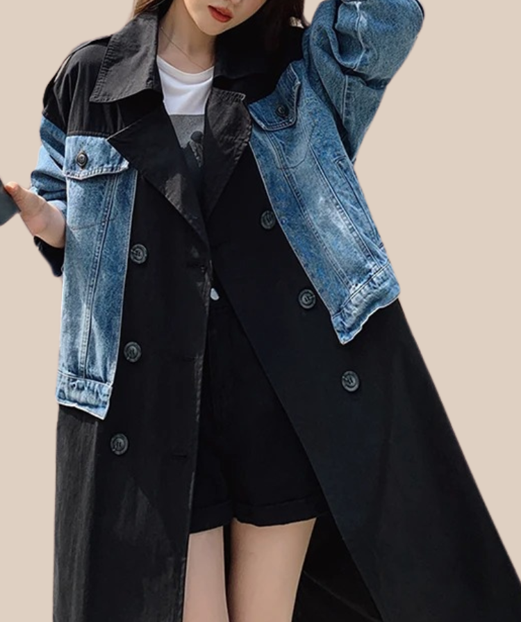 Übergroßer Patchwork-Windbreaker im Jeans-Look