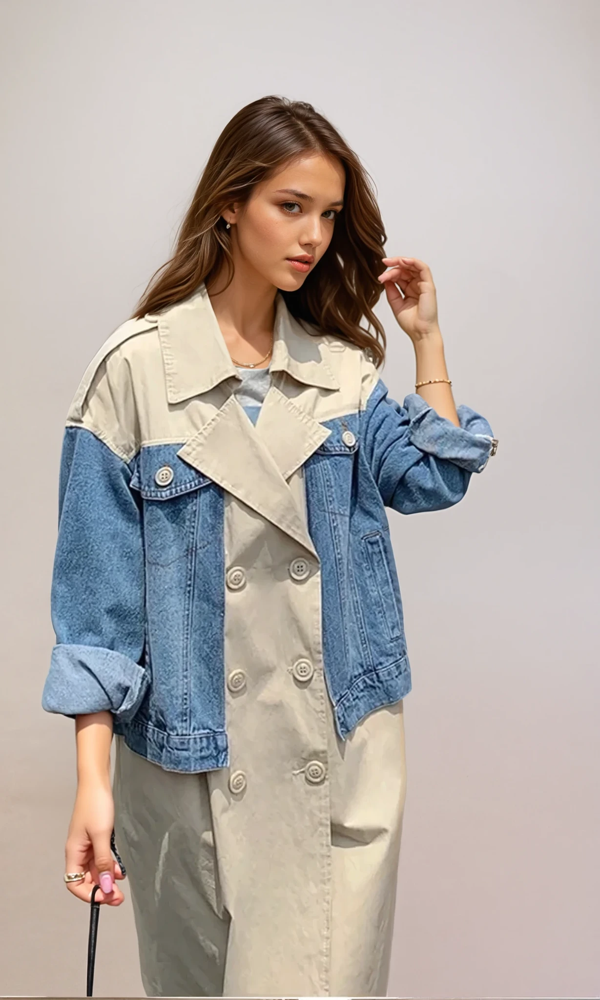 Übergroßer Patchwork-Windbreaker im Jeans-Look