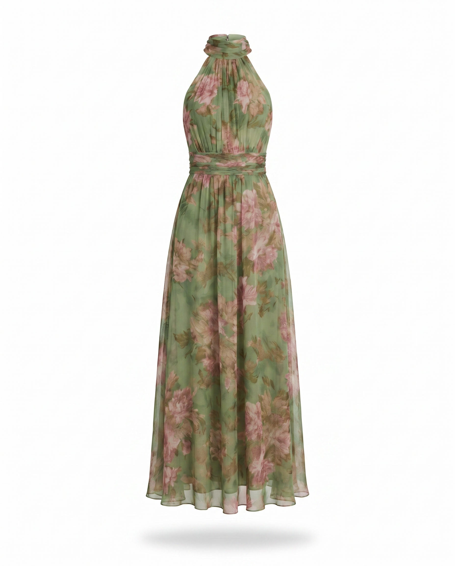 Grünes Blumenmuster-Kleid