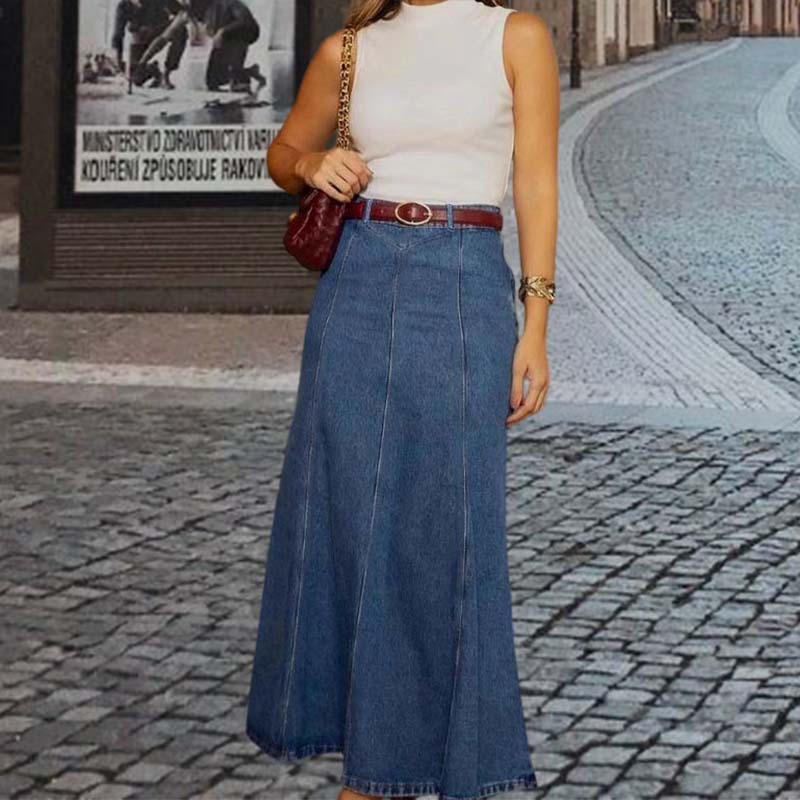🌟Verlängert und verjüngt | A-Linien Denim Maxirock | Fließende Silhouette für einen schmeichelhaften Look💃